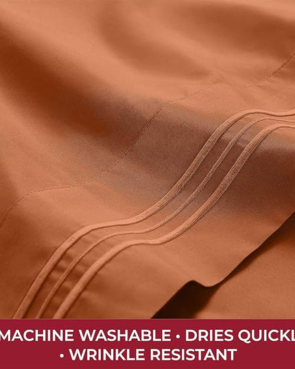 Mellanni RV Short Queen Sheets - 4 PC Iconic Collection Bedding Sheets & Pillowcases - Hotel Luxury, Extra Soft, Cooling Bed Sheets - Deep Pocket up to 10 inch (RV/Short Queen, Terracotta) - LeafyLoom