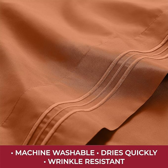 Mellanni RV Short Queen Sheets - 4 PC Iconic Collection Bedding Sheets & Pillowcases - Hotel Luxury, Extra Soft, Cooling Bed Sheets - Deep Pocket up to 10 inch (RV/Short Queen, Terracotta) - LeafyLoom