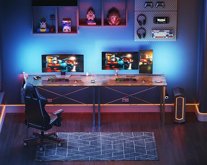 KKL Small Desk with Power Outlets and USB Port Computer Desk for Home Office Gaming Simple Modern Style Writing Desks with Storage Bag Headphone Hook, 40 inch, Rustic Brown - LeafyLoom