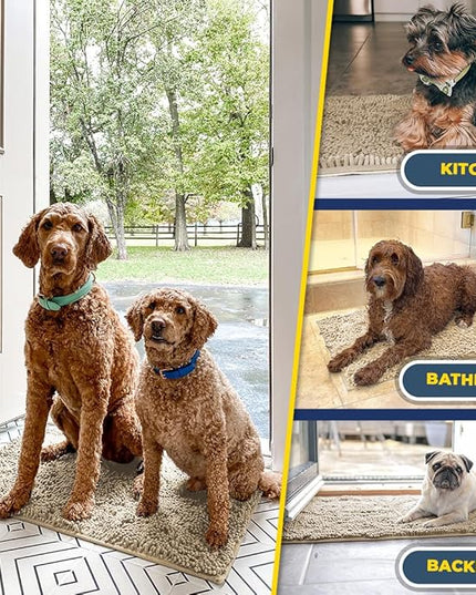 Muddy Mat® Shown on TV – Super Absorbent Microfiber Dog Door Mat for Muddy Paws, Non-Slip Washable Pet Rug, Quick Dry Chenille Entryway Carpet, Machine Washable Indoor Outdoor mat, Beige 30"x19" MuddyMat