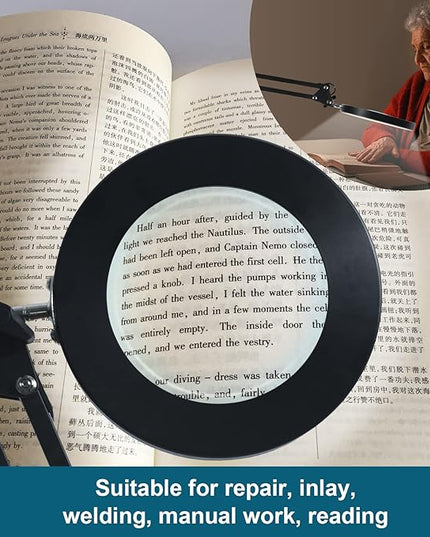 Magnifying Glass with Light and Stand 12V/1A Adapter 5X LED Magnifying Lamp 3 Color Modes Stepless Dimmable 2-in-1 Desk Magnifier with Light, for Hobby Reading Crafts Repair Reading Close Work - LeafyLoom