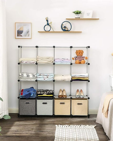 ANWBROAD Cube Storage Organizer 16 Cubes DIY Closet Cabinet Bookshelf Kids Organizers and Storage for Bedroom Closet Organizer Cubby Shelving Plastic Bookcase Office Living Room White ULCS016T - LeafyLoom