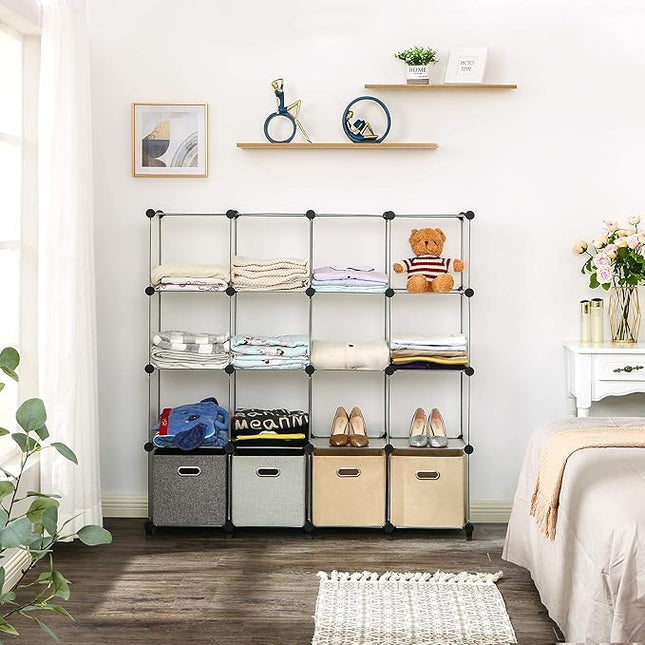 ANWBROAD Cube Storage Organizer 16 Cubes DIY Closet Cabinet Bookshelf Kids Organizers and Storage for Bedroom Closet Organizer Cubby Shelving Plastic Bookcase Office Living Room White ULCS016T - LeafyLoom