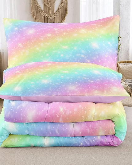 NINENINE Pink Rainbow Bedding Set Girls Bedding Set King for Girls Boys Women Soft Microfiber Stars Glitter Bedding Comforter Set -includes 1 Comforter with Matching Pillowcases…… - LeafyLoom