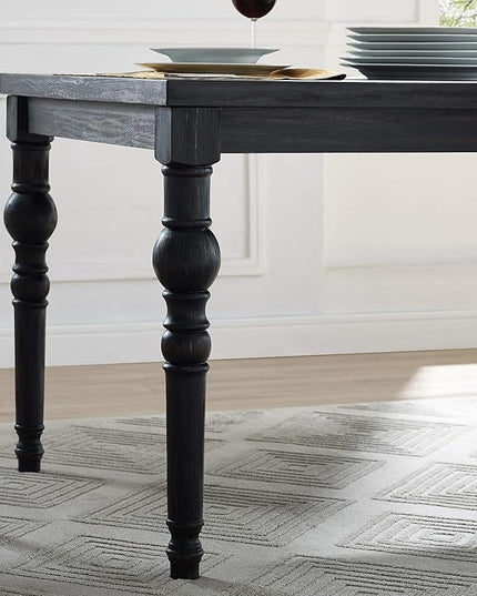 Roundhill Furniture Leviton Urban Style Dark Washed Wood Dining Set: Table, 4 Chairs and Bench, Blue - LeafyLoom