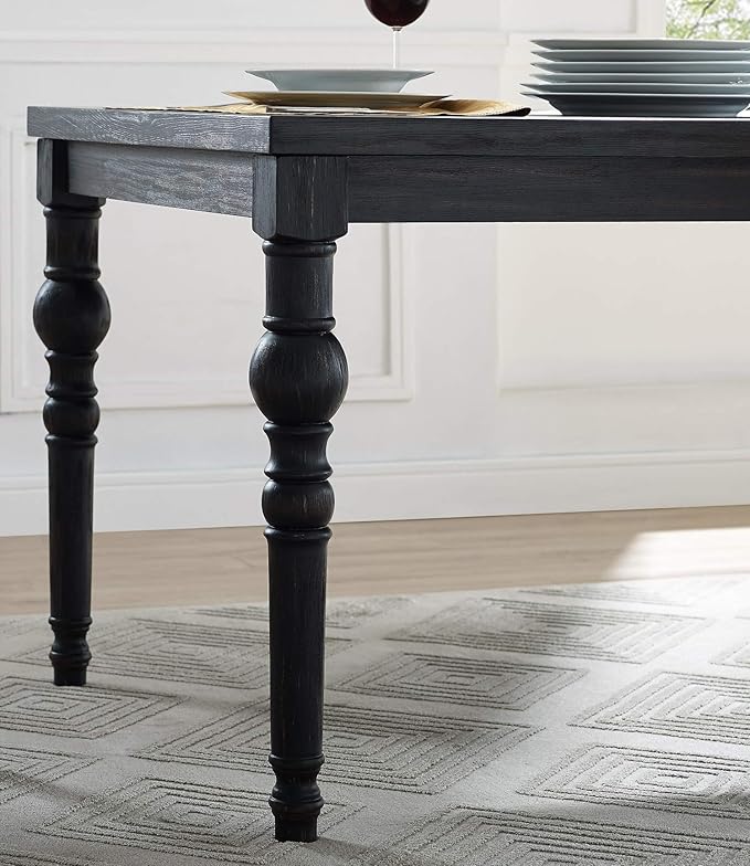 Roundhill Furniture Leviton Urban Style Dark Washed Wood Dining Set: Table, 4 Chairs and Bench, Blue - LeafyLoom