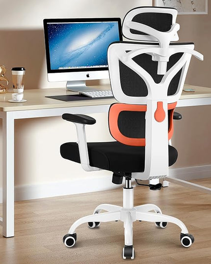 Office Chair Ergonomic Desk Chair, High Back Gaming Chair, Big and Tall Reclining chair Comfy Home Office Desk Chair Lumbar Support Breathable Mesh Computer Chair Adjustable Armrests(W-Orange) - LeafyLoom