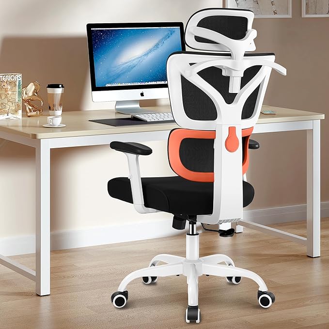 Office Chair Ergonomic Desk Chair, High Back Gaming Chair, Big and Tall Reclining chair Comfy Home Office Desk Chair Lumbar Support Breathable Mesh Computer Chair Adjustable Armrests(W-Orange) - LeafyLoom
