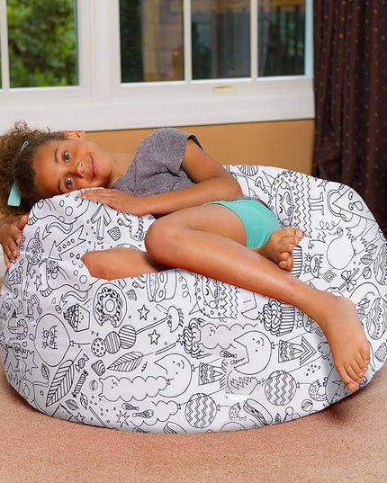 Posh Creations Bean Bag Chair for Kids, Teens, and Adults Includes Removable and Machine Washable Cover, Canvas Coloring Fabric - Fun Creatures, 38in - Large - LeafyLoom