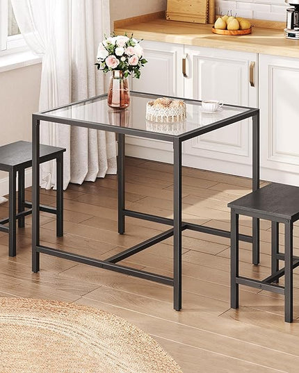 HOOBRO Mordern Dining Table Set, Glass Dining Room Table Set for Small Spaces, Kitchen Table and Chairs for 3 Table with Chairs Home Furniture Rectangular, Black BK80CZ01 - LeafyLoom