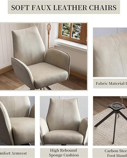 jiexi Modern Desk Chair no Wheel, Ergonomic Office Chair Home Office Upholstered Chair, Swivel Arm Chairs with Metal Legs, Computer Chair for Bedroom, Reception Room, Living Room - LeafyLoom