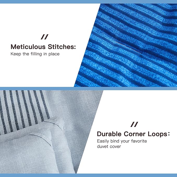 Litanika Blue Grey Bed Comforter Twin Set, XL Twin Comforter Boys Men Striped Bedding Comforter Set, 2 Pieces Lightweight Soft All Season Down Alternative Comforter - LeafyLoom