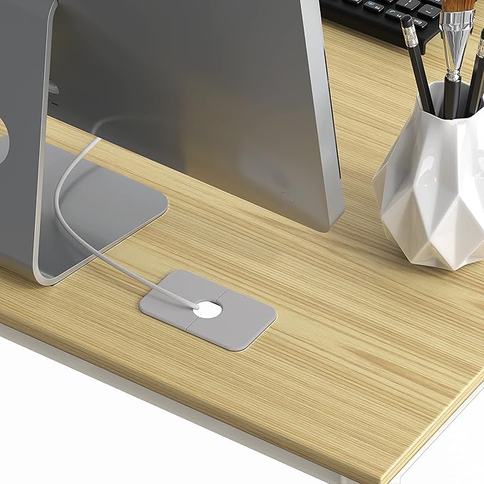SHW Home Office 55-Inch Large L Shaped Corner Desk, 24" Deep, Oak - LeafyLoom
