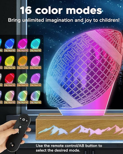 Kids Night Light Football 3D Optical Illusion Lamp with Remote Control 16 Colors Changing Football Birthday Valentine's Day Gift Idea for Sport Fan Boys Girls - LeafyLoom