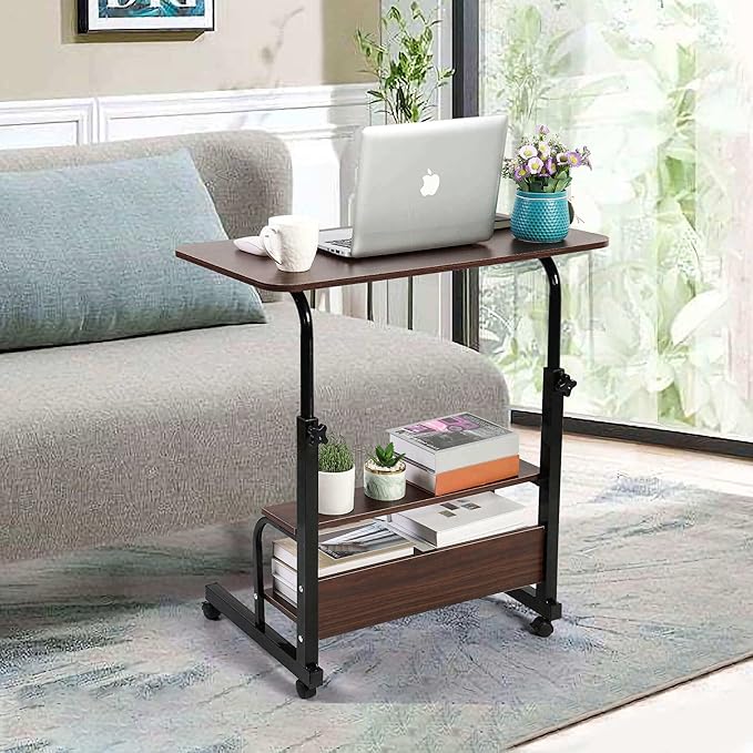 Height Adjustable Home Office Desk Movable Convenient Desk Small Spaces Computer Table Bedside Storage Desk Portable Desk Living Room Sofa Furniture Fashion Desk Size 15.7 * 31.5 Inch Brown - LeafyLoom