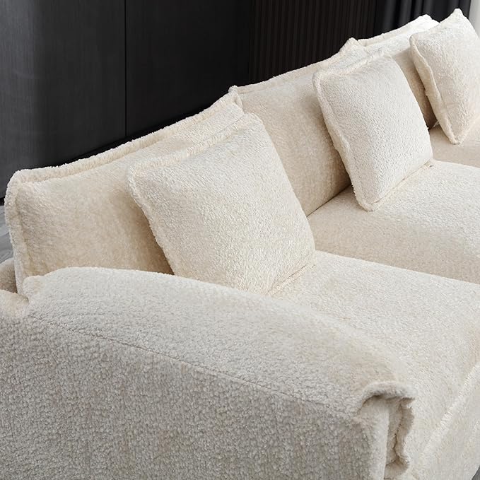 5 Seater L Shaped Convertible Modular Sectional Sofa with Reversible Chaise, Minimalist Oversized Sleeper Corner Couch,Chenille Upholstered Leisure Sofá for Living Room Office, Beige 112.2" - LeafyLoom