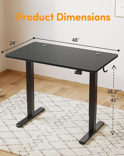 Cubiker 48 x 24 Inch Standing Desk, Stand up Height Adjustable Home Office Electric Table, Sit Stand Desk with Splice Board, Black Frame & Black Desktop - LeafyLoom