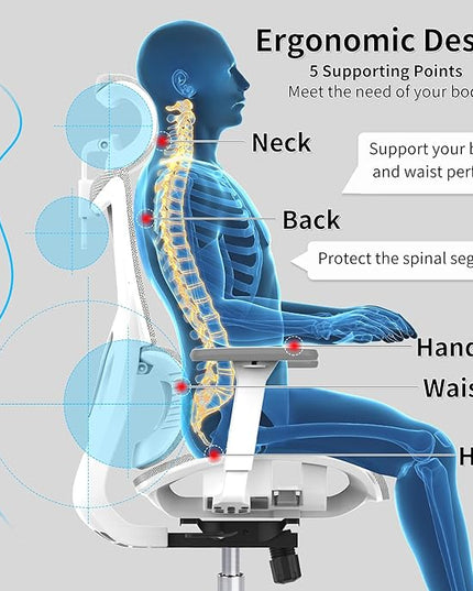 Ergonomic Office Chair with 3D Armrest, Big and Tall Computer Desk Chair with Adjustable Headrest, Seat Depth, Lumbar Support, Home Office Gaming Chair White - LeafyLoom