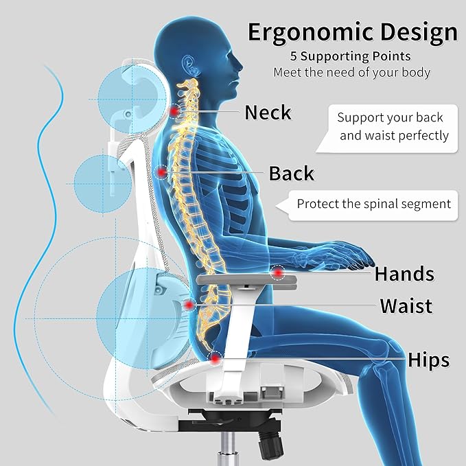 Ergonomic Office Chair with 3D Armrest, Big and Tall Computer Desk Chair with Adjustable Headrest, Seat Depth, Lumbar Support, Home Office Gaming Chair White - LeafyLoom
