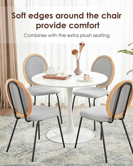 Linen Kitchen Dining Chairs Set of 2 Upholstered Round Back Mid Century Dining Chair for Dining Room Chairs Wood Modern Industrial Metal Dining Chair Indoor - LeafyLoom