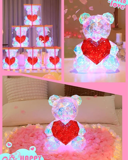 Glowing Teddy Bear,Teen Girl Gifts Trendy Stuff,LED Lights Up Bear Night Light,Galaxy Bear Lamp Bedrooms Bedside Nursery Decor Lights,Unique Gift for Woman Girls Kids Mon with Transparent Gift Box - LeafyLoom