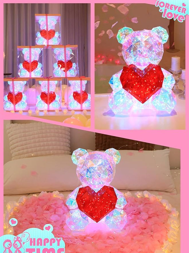 Glowing Teddy Bear,Teen Girl Gifts Trendy Stuff,LED Lights Up Bear Night Light,Galaxy Bear Lamp Bedrooms Bedside Nursery Decor Lights,Unique Gift for Woman Girls Kids Mon with Transparent Gift Box - LeafyLoom