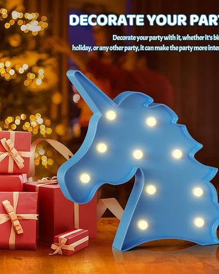 Blue Unicorn Decor, Battery Powered Unicorn Night Light for Kids, Unicorn Party Decorations, Unicorn Birthday Decorations for Girls, Girls Night Light, Girls Room Decor - LeafyLoom