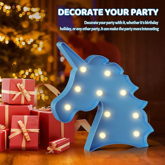 Blue Unicorn Decor, Battery Powered Unicorn Night Light for Kids, Unicorn Party Decorations, Unicorn Birthday Decorations for Girls, Girls Night Light, Girls Room Decor - LeafyLoom