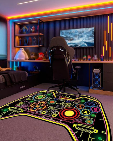 Gaming Rug Teen Boys Carpet Glow in The Blacklight Gamer Rug for Boys Room Playroom Non-Slip Area Rug Kids Boys Girls Game Room Casual Mat (60"x39") - LeafyLoom