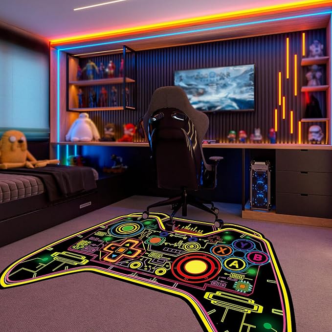 Gaming Rug Teen Boys Carpet Glow in The Blacklight Gamer Rug for Boys Room Playroom Non-Slip Area Rug Kids Boys Girls Game Room Casual Mat (60"x39") - LeafyLoom