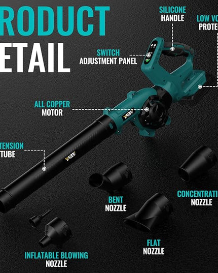 Leaf Blower, Cordless Leaf Blower for Makita 18V Battery, 3 Speed Modes Up to 200MPH, 270° Rotatable Electric Leaf Blower with 4 Blowing Nozzles for Lawn Care and Yard(Battery Not Included) - LeafyLoom