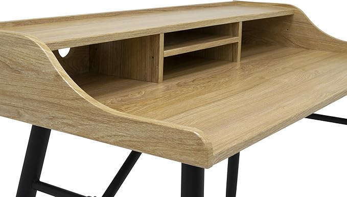 Calico Designs 51260 Woodford 45” Wide Modern, Secretary, Writing, Desk with Low Storage Hutch and Black Metal Tapered Legs in Ashwood, Black / Ashwood - LeafyLoom