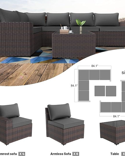 Kullavik 12PCS Outdoor Patio Furniture Set PE Wicker Rattan Sectional Sofa Patio Conversation Sets,Grey - LeafyLoom