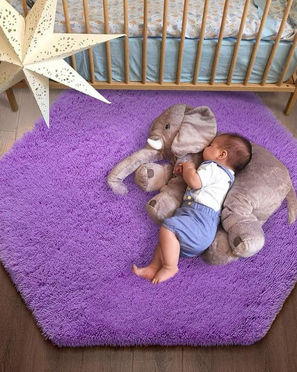 junovo Ultra Soft Rug for Nursery Children Room Baby Room Home Decor Dormitory Hexagon Carpet for Playhouse Princess Tent Kids Play Castle, Diameter 4.6 ft, Purple - LeafyLoom