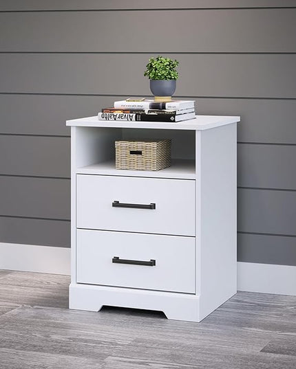 Prepac 2 Drawer Nightstand, 16.25in x 18.75in x 24.5in, Rustic White - LeafyLoom