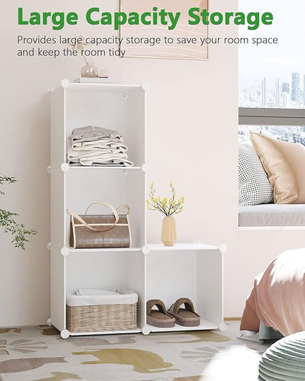 C&AHOME Cube Storage Organizer, 4-Cube Shelves Units, Closet Cabinet, DIY Plastic Modular Book Shelf Ideal for Bedroom, Living Room, Office, 24.8" L x 12.4" W x 24.8" H Milky UPCS04M - LeafyLoom