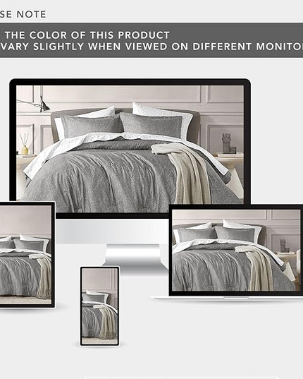 Lightweight Grey Comforter for Queen Size and Full Size Bed, Modern Chambray Bedding Set, Including 1 Comforter and 2 Pillow Shams - LeafyLoom