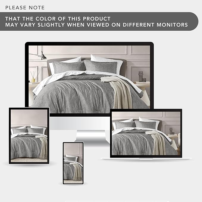 Lightweight Grey Comforter for Queen Size and Full Size Bed, Modern Chambray Bedding Set, Including 1 Comforter and 2 Pillow Shams - LeafyLoom