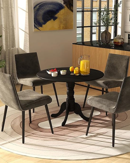 Round Dining Table, Black - LeafyLoom
