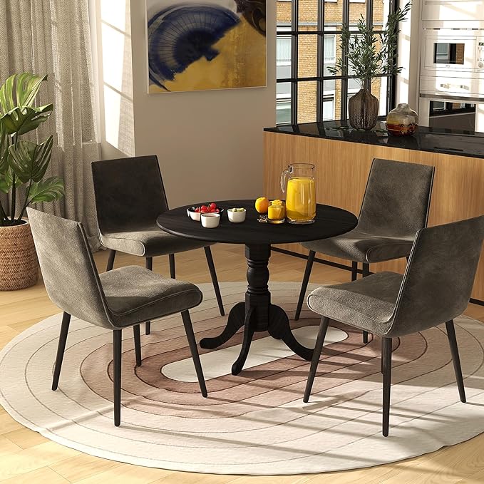Round Dining Table, Black - LeafyLoom