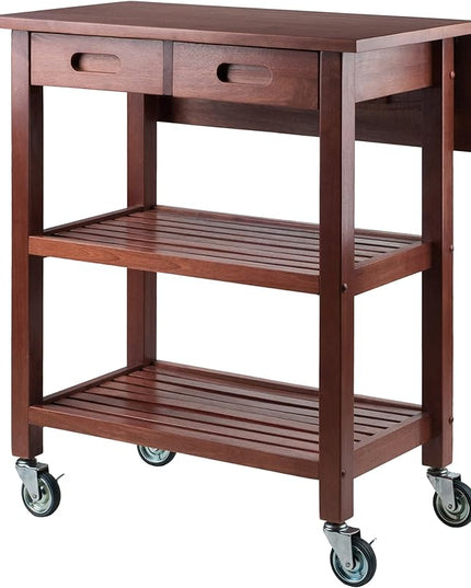 Winsome Wood Jonathan Kitchen Walnut Cart Albert Entertainment Kitchen Cart, Walnut - LeafyLoom
