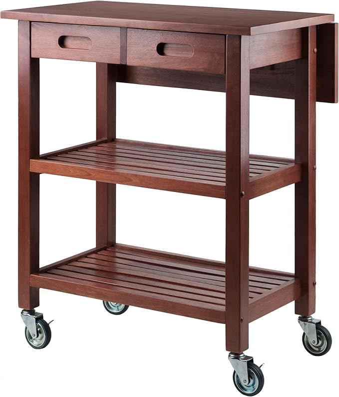 Winsome Wood Jonathan Kitchen Walnut Cart Albert Entertainment Kitchen Cart, Walnut - LeafyLoom
