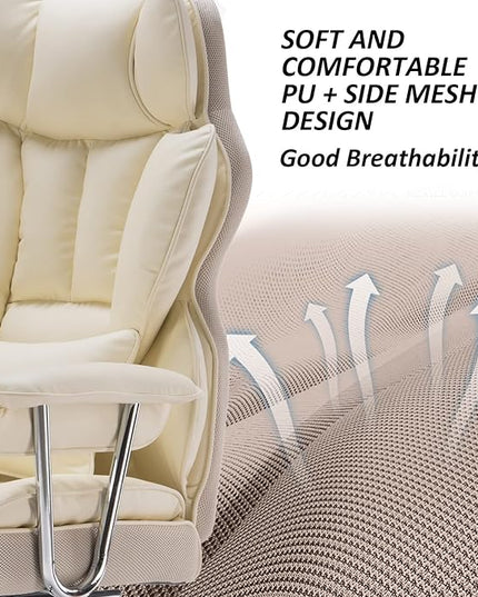 Desk Office Chair 400LBS, Big and Tall Office Chair, PU Leather Computer Chair, Executive Office Chair with Leg Rest and Lumbar Support, Beige Office Chair - LeafyLoom