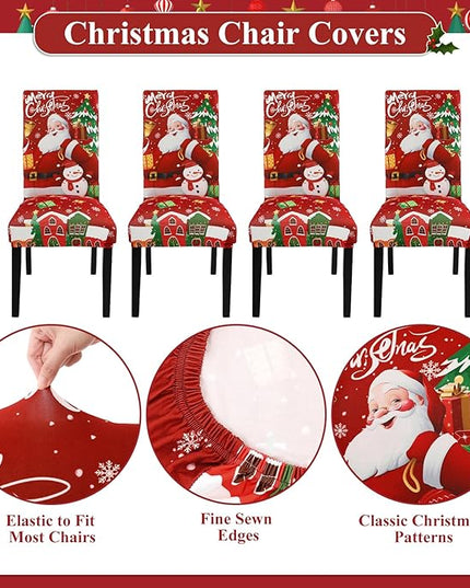 U'Artlines Christmas Chair Covers Set of 6, Removable Washable Merry Christmas Dining Chair Seat Covers Stretch Protector Slipcovers for Dining Room Kitchen Holiday Party Decor, Santa Claus UArtlines