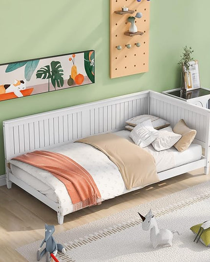 Bellemave Twin Size Wood Daybed, Wood DayBed Sofa Bed Frame for Living Room Bedroom,Solid Wood Daybed Twin Size Sofa Bed Frame with Wood Slat Support,No Box Spring Needed,White - LeafyLoom
