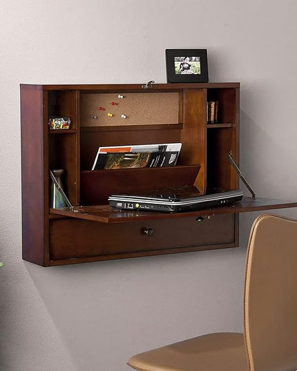 SEI Furniture Benwick Wall Mount Laptop Desk - Brown Mahogany (L x W x H): 26 x 6 x 20 inches - LeafyLoom