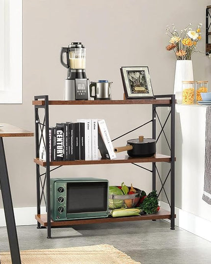 Industrial Bookshelf,Rustic Open Shelf Bookcase,3 Tier Book Shelf for Bedroom Office Living Room,Small Bookshelf for Small Spaces with Metal Frame - LeafyLoom