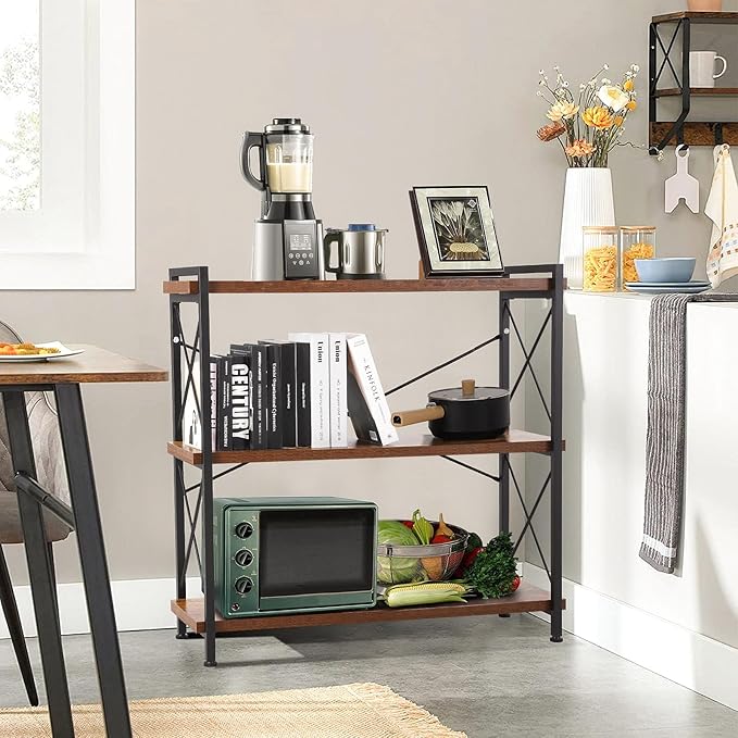 Industrial Bookshelf,Rustic Open Shelf Bookcase,3 Tier Book Shelf for Bedroom Office Living Room,Small Bookshelf for Small Spaces with Metal Frame - LeafyLoom
