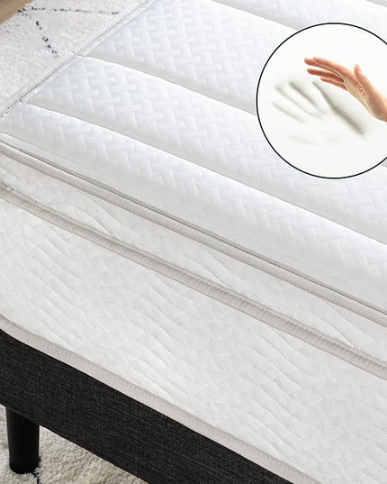 ZINUS 12 Inch Foam and Spring Hybrid Mattress [New Version], Queen, Fiberglass free, Medium Firmness, Durable Support, Certified Safe Foams & Fabric, Mattress in A Box - LeafyLoom