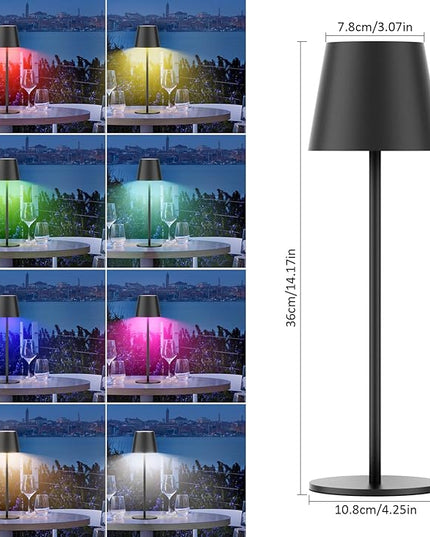 Aipsun Cordless Table Lamp RGB 2 Pack 5000mAh 3W Battery Operated Lamp Portable LED Black Rechargeable Table Lamp 3000K Stepless Dimming Touch Lamp for Home/Outdoor Waterproof - LeafyLoom